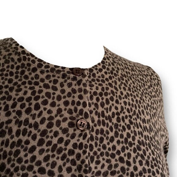Garnet Hill Womens Signature Merino Cardigan Sz S Taupe Black Animal Print Wool - Picture 4 of 6